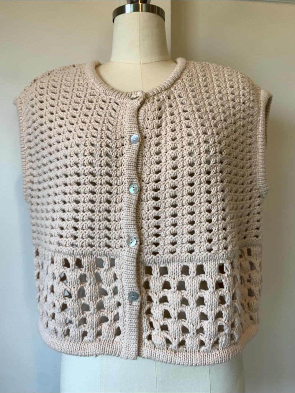 House of Harlow Open Knit Cream Sleeveless Top
